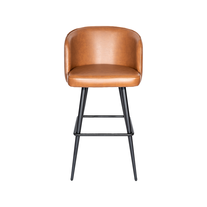 Backrest ile kahverengi deri sabit yükseklikli çubuk tabure